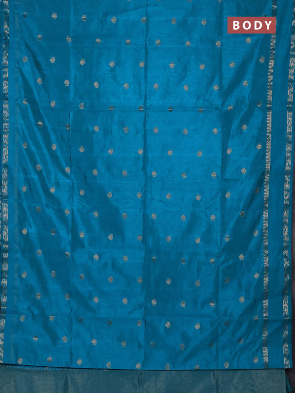 Semi raw silk saree cs blue with allover zari woven buttas and rettapet zari woven border