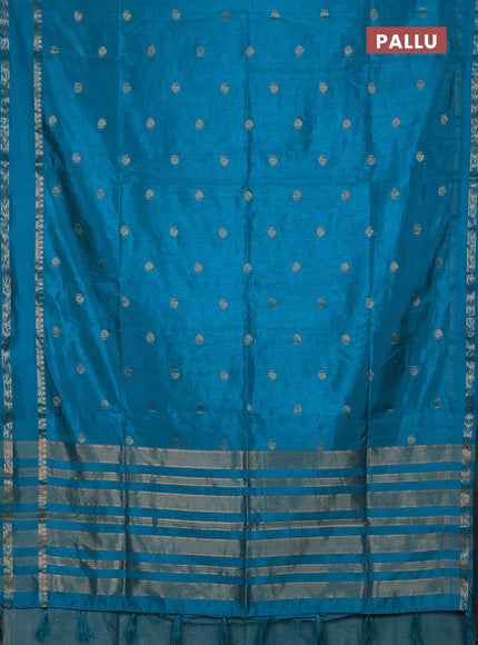 Semi raw silk saree cs blue with allover zari woven buttas and rettapet zari woven border