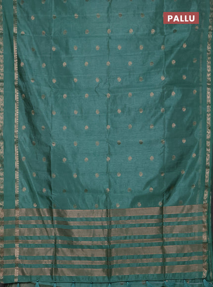 Semi raw silk saree pastel green with allover zari woven buttas and rettapet zari woven border