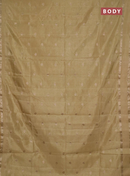 Semi raw silk saree sandal with allover zari woven buttas and rettapet zari woven border
