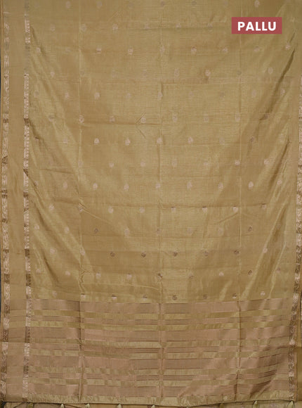 Semi raw silk saree sandal with allover zari woven buttas and rettapet zari woven border