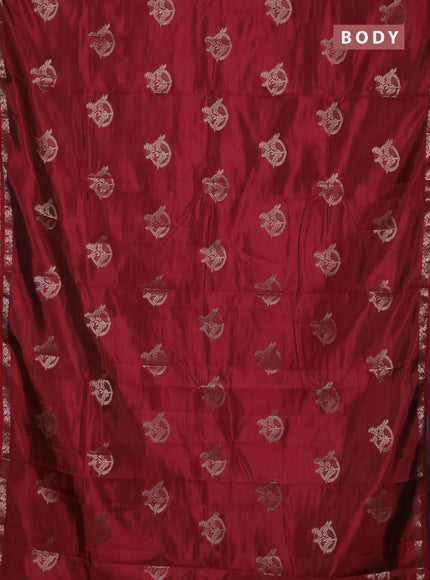 Semi raw silk saree maroon with zari woven buttas and small zari woven border