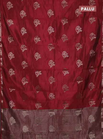 Semi raw silk saree maroon with zari woven buttas and small zari woven border
