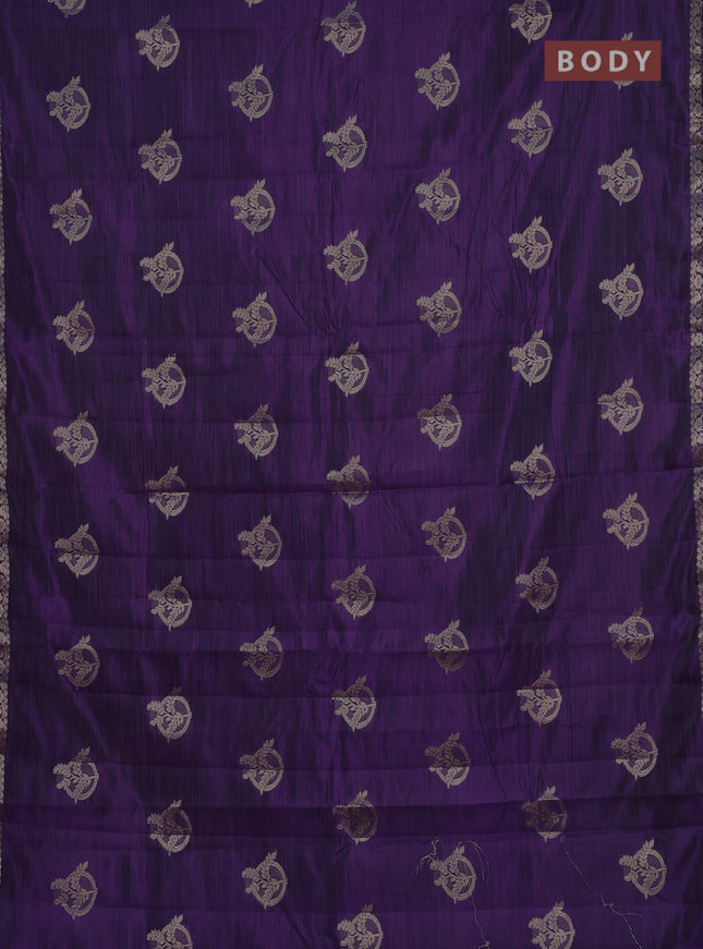Semi raw silk saree deep purple with zari woven buttas and small zari woven border