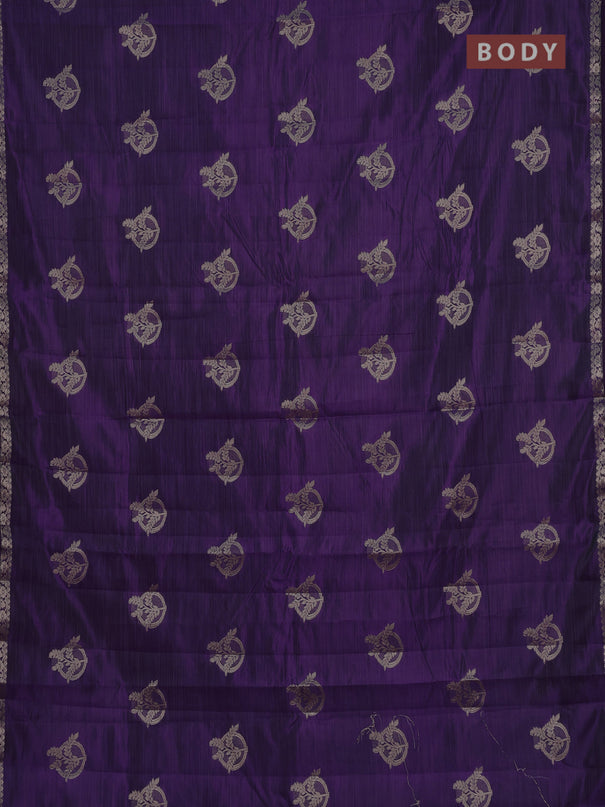 Semi raw silk saree deep purple with zari woven buttas and small zari woven border