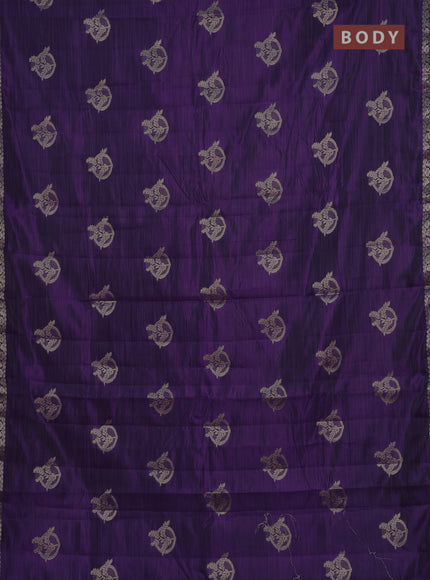 Semi raw silk saree deep purple with zari woven buttas and small zari woven border