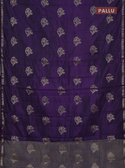 Semi raw silk saree deep purple with zari woven buttas and small zari woven border