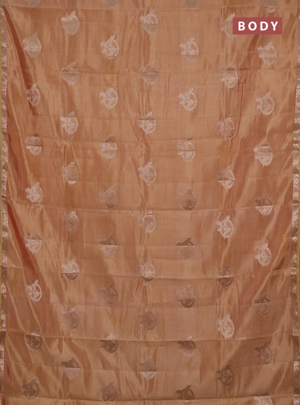 Semi raw silk saree peach shade with zari woven buttas and small zari woven border