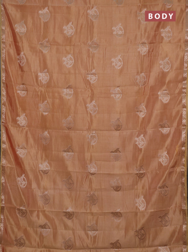 Semi raw silk saree peach shade with zari woven buttas and small zari woven border