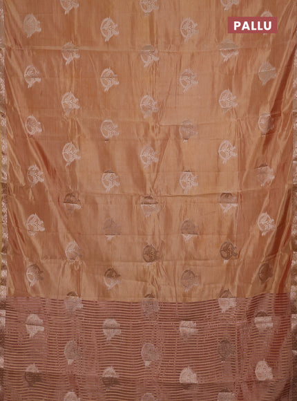 Semi raw silk saree peach shade with zari woven buttas and small zari woven border
