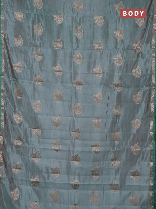 Semi raw silk saree pastel green with zari woven buttas and small zari woven border