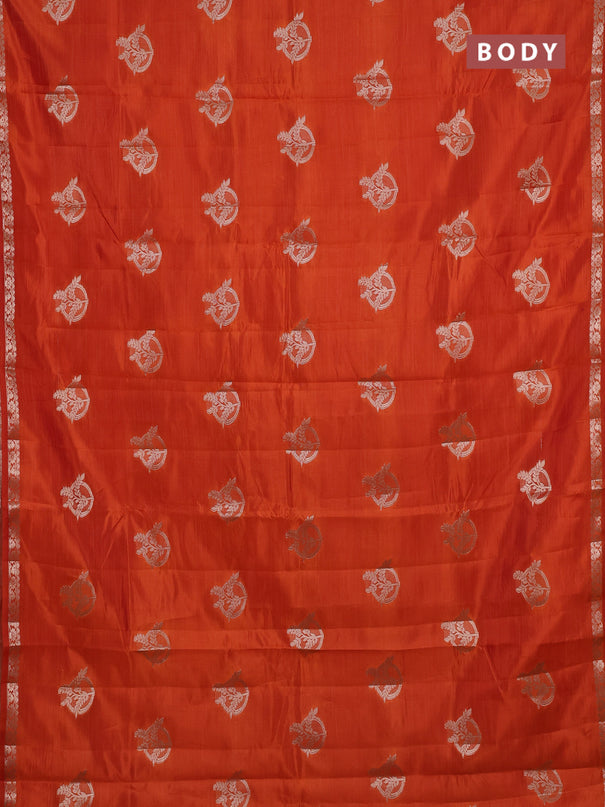 Semi raw silk saree rust shade with zari woven buttas and small zari woven border