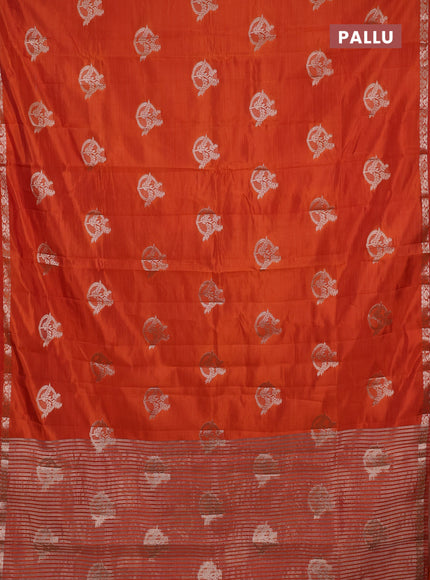 Semi raw silk saree rust shade with zari woven buttas and small zari woven border