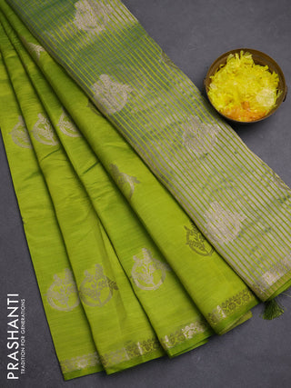 Semi raw silk saree light green with zari woven buttas and small zari woven border