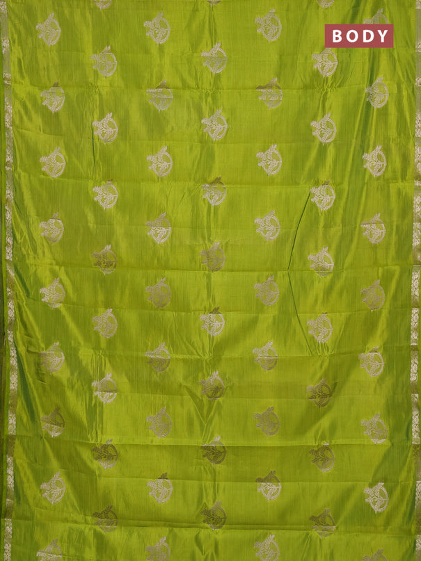 Semi raw silk saree light green with zari woven buttas and small zari woven border