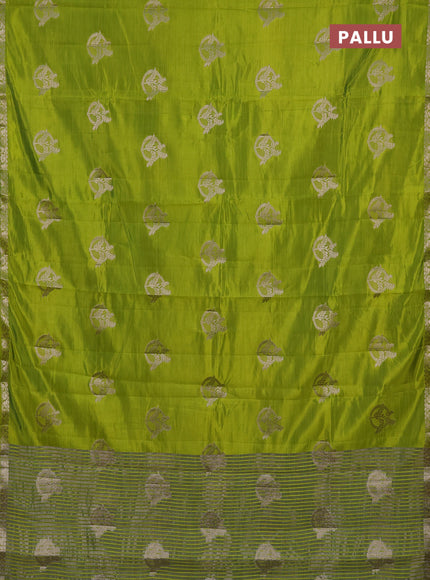 Semi raw silk saree light green with zari woven buttas and small zari woven border