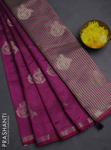 Semi raw silk saree purple with zari woven buttas and small zari woven border