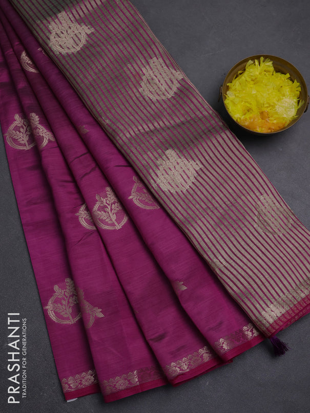 Semi raw silk saree purple with zari woven buttas and small zari woven border