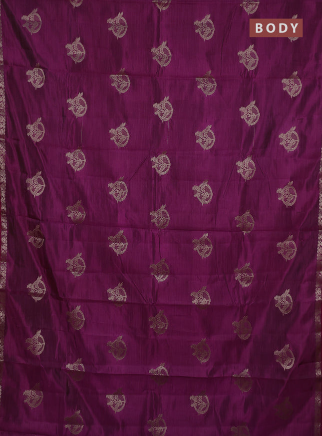 Semi raw silk saree purple with zari woven buttas and small zari woven border