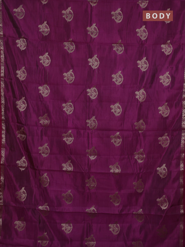 Semi raw silk saree purple with zari woven buttas and small zari woven border