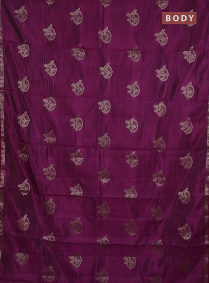 Semi raw silk saree purple with zari woven buttas and small zari woven border