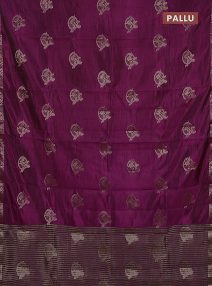 Semi raw silk saree purple with zari woven buttas and small zari woven border