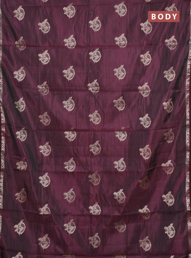 Semi raw silk saree deep wine shade with zari woven buttas and small zari woven border
