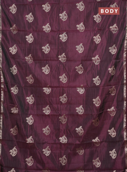 Semi raw silk saree deep wine shade with zari woven buttas and small zari woven border