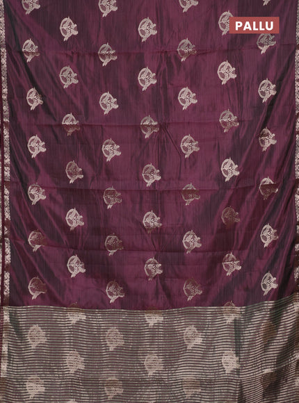 Semi raw silk saree deep wine shade with zari woven buttas and small zari woven border