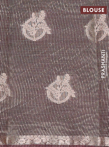 Semi raw silk saree deep wine shade with zari woven buttas and small zari woven border