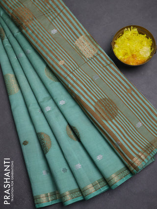 Semi raw silk saree pastel green with allover thread & zari woven floral buttas and small zari woven border