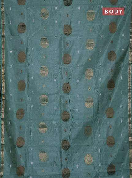 Semi raw silk saree pastel green with allover thread & zari woven floral buttas and small zari woven border