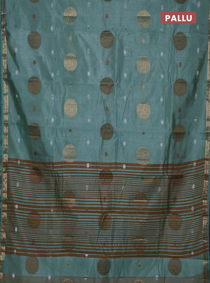 Semi raw silk saree pastel green with allover thread & zari woven floral buttas and small zari woven border