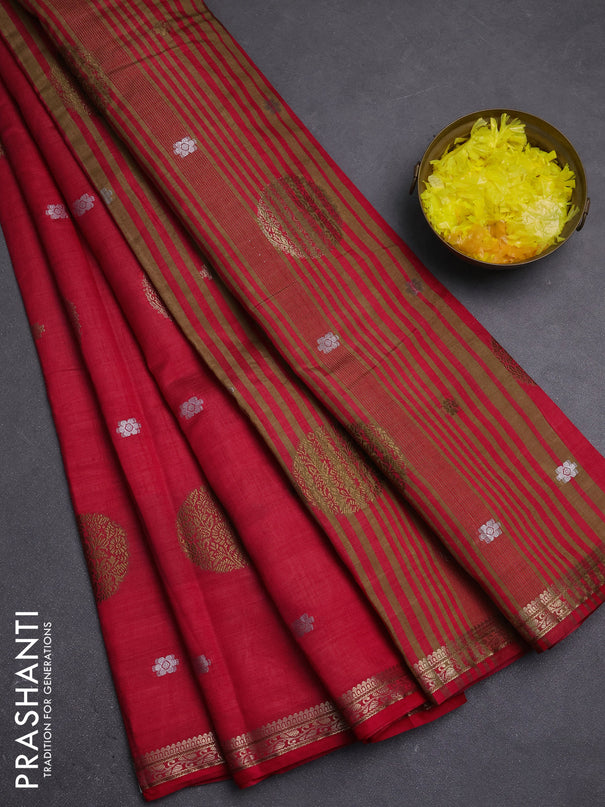 Semi raw silk saree pink with allover thread & zari woven floral buttas and small zari woven border