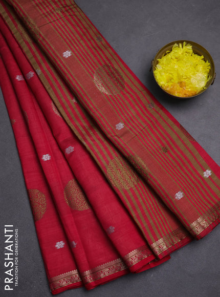 Semi raw silk saree pink with allover thread & zari woven floral buttas and small zari woven border