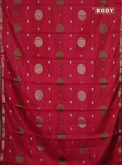 Semi raw silk saree pink with allover thread & zari woven floral buttas and small zari woven border