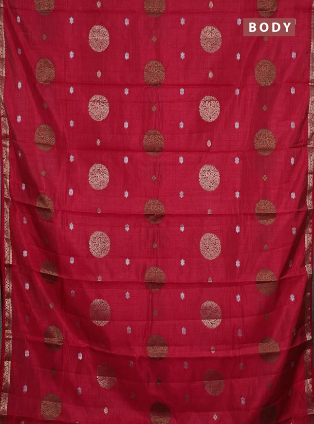 Semi raw silk saree pink with allover thread & zari woven floral buttas and small zari woven border