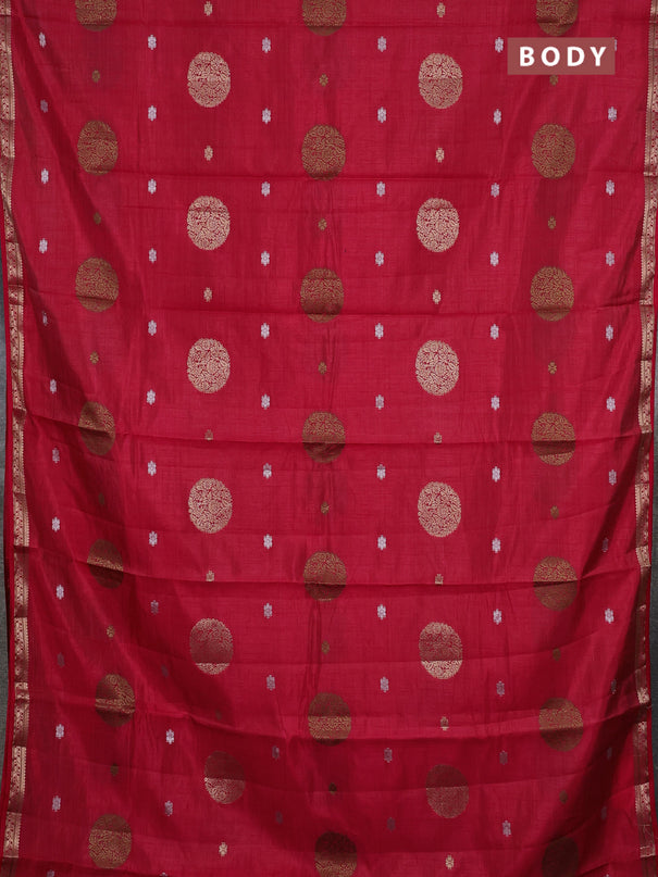 Semi raw silk saree pink with allover thread & zari woven floral buttas and small zari woven border