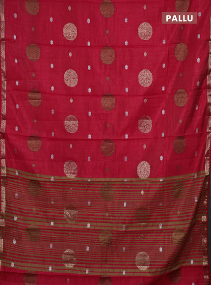 Semi raw silk saree pink with allover thread & zari woven floral buttas and small zari woven border