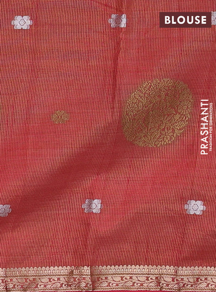 Semi raw silk saree pink with allover thread & zari woven floral buttas and small zari woven border