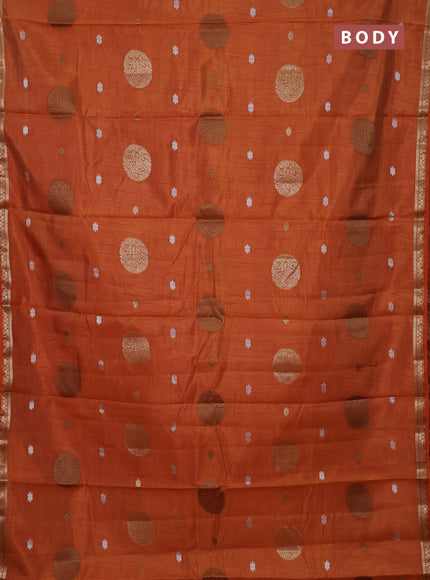 Semi raw silk saree rust shade with allover thread & zari woven floral buttas and small zari woven border