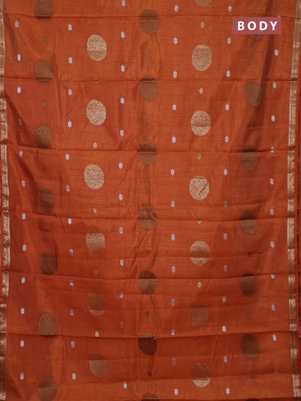 Semi raw silk saree rust shade with allover thread & zari woven floral buttas and small zari woven border