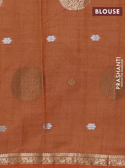 Semi raw silk saree rust shade with allover thread & zari woven floral buttas and small zari woven border