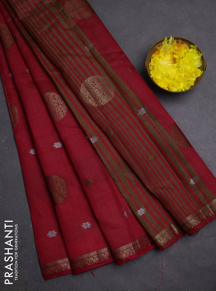 Semi raw silk saree pink with allover thread & zari woven floral buttas and small zari woven border