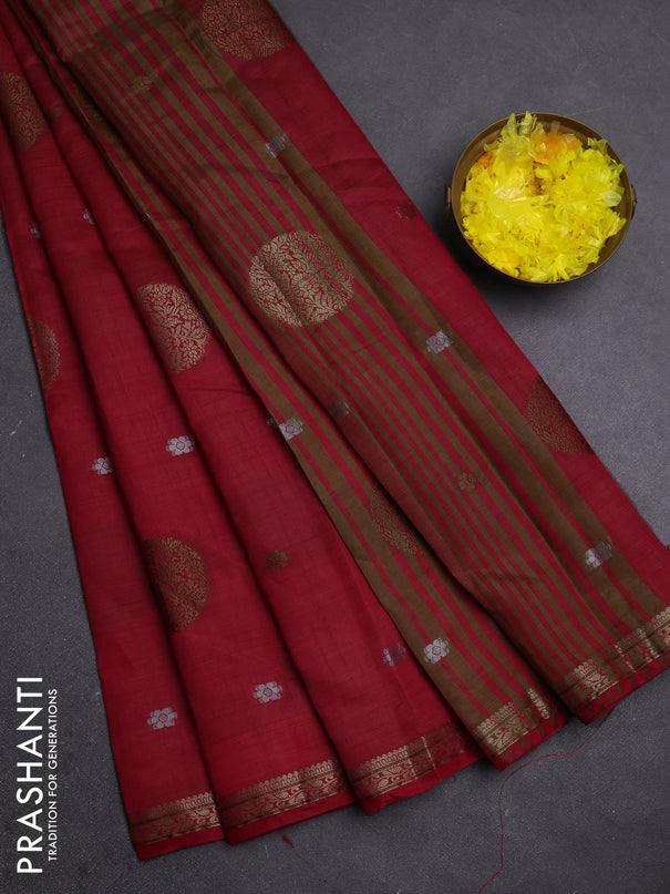 Semi raw silk saree pink with allover thread & zari woven floral buttas and small zari woven border