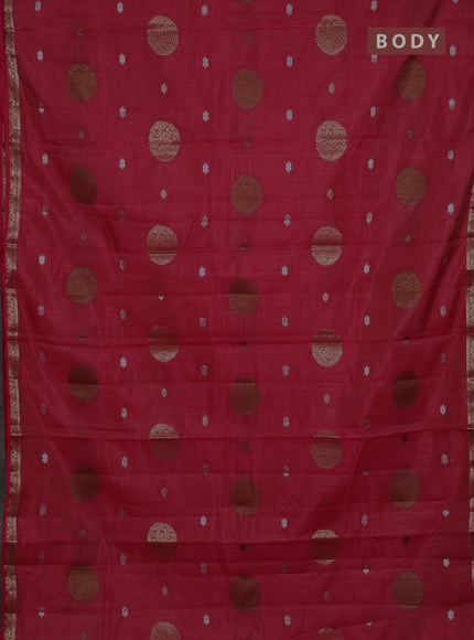 Semi raw silk saree pink with allover thread & zari woven floral buttas and small zari woven border
