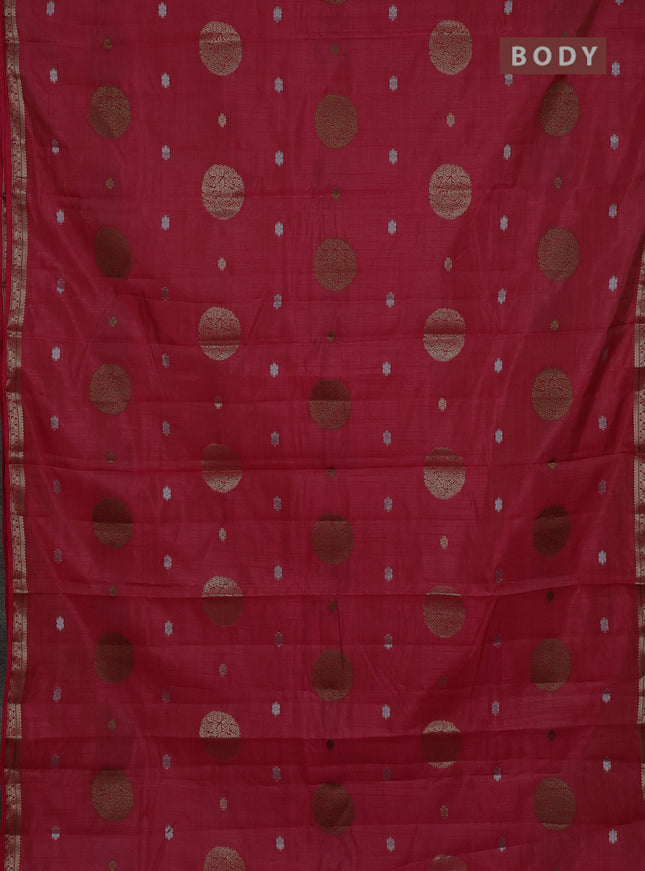 Semi raw silk saree pink with allover thread & zari woven floral buttas and small zari woven border