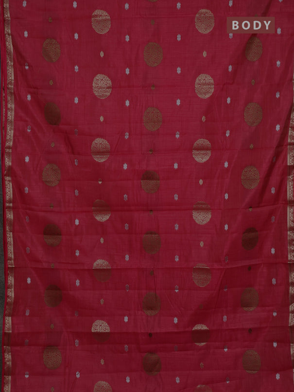 Semi raw silk saree pink with allover thread & zari woven floral buttas and small zari woven border
