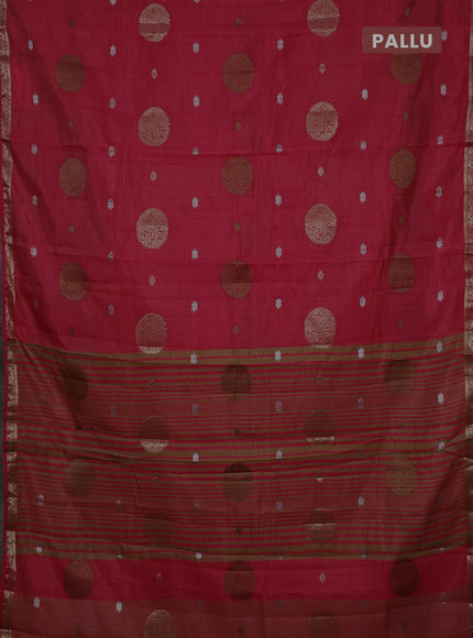 Semi raw silk saree pink with allover thread & zari woven floral buttas and small zari woven border