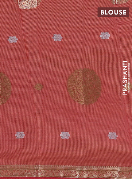 Semi raw silk saree pink with allover thread & zari woven floral buttas and small zari woven border
